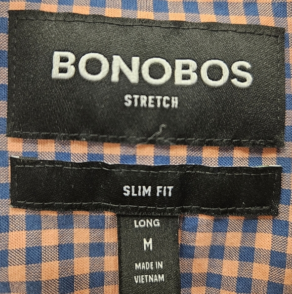 Bonobos Slim Fit Pink Blue Check Button Down Mens Long Sleeve Shirt - Picture 5 of 6